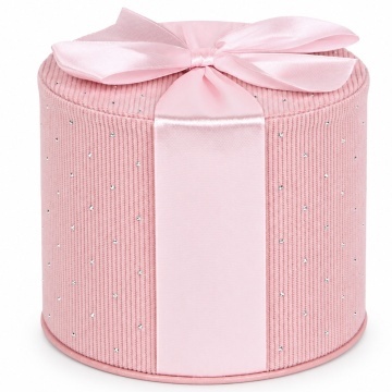Cutie cadou rotunda eleganta cu capac si funda decorativa, 13 x 11 cm, cutie din carton pentru ambalarea bijuteriilor, cosmeticelor si cadourilor mici, ideala pentru Craciun, aniversari si ocazii speciale, roz