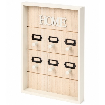 Cutie suport pentru 6 chei Pufo Home, organizator decorativ de perete din lemn, crem, pentru hol, casa sau birou