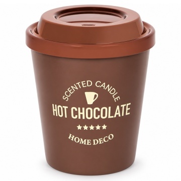Lumanare parfumata decorativa Hot Chocolate in forma de pahar de cafea, cu recipient tip Coffee Cup, durata de ardere 20 de ore, lumanare aromata pentru casa, living, dormitor si birou, decoratiune moderna, idee de cadou, maro