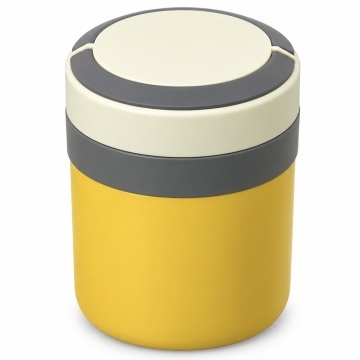 Lunch box termoizolant Pufo din inox cu farfurie interioara detasabila si capac etans, pentru mâncare sau supe, 2 L, galben
