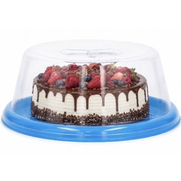 Platou rotund Pufo Cake cu capac transparent pentru servire torturi, prajituri, briose, Ø 30 cm, albastru