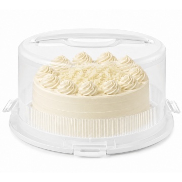 Platou rotund Pufo Cookies cu capac transparent pentru servire torturi, prajituri, briose, Ø 26 cm, alb