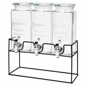 Set 3 dozatoare pentru limonada cu suport metalic, recipiente pentru bauturi si sucuri