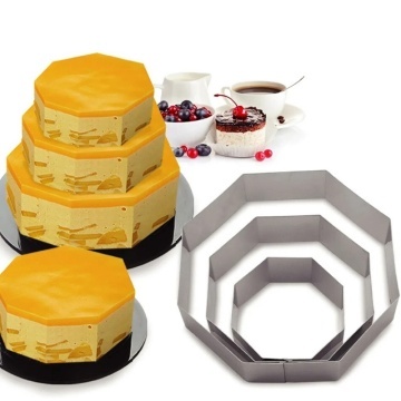 Set 3 forme metalice Pufo Cake in forma de octogon pentru blat de tort, prajituri, argintiu- rezistente si usor de utilizat