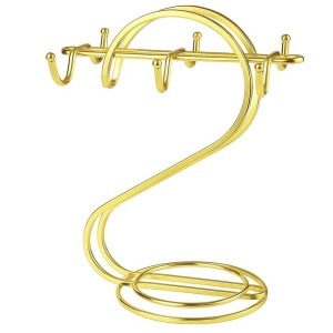 Suport auriu elegant metalic Pufo Ellegant Gold pentru cani, cesti si farfurii- suport cu 6 carlige pentru depozitare, organizare sau decor