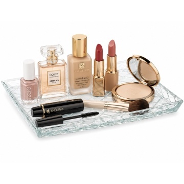 Tava decorativa eleganta din sticla Pufo Shine pentru servire aperitive, prajituri, fructe si decor, 25 x 21 cm