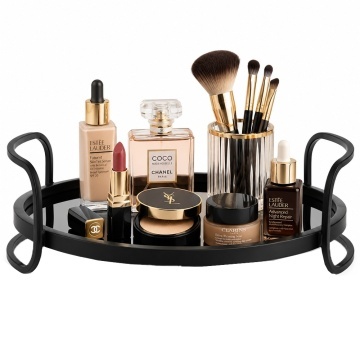 Tava metalica eleganta Pufo Black cu oglinda pentru decor si servire aperitive, prajituri sau fructe, 38 cm