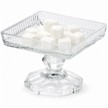 Bomboniera Pufo Luxury din sticla cu picior, suport elegant pentru lumanare, bomboane, prajituri si gustari, 10 cm