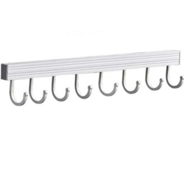 Cuier Pufo Home din aluminiu pentru bucatarie cu 8 carlige – suport pentru tacamuri, ustensile, sccesorii si prosoape, montaj pe perete, 59 cm