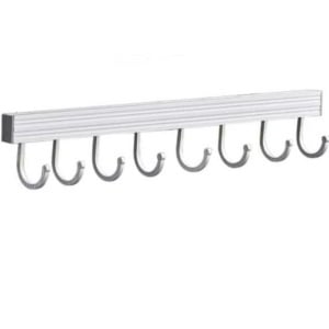 Cuier Pufo Home din aluminiu pentru bucatarie cu 8 carlige – suport pentru tacamuri, ustensile, sccesorii si prosoape, montaj pe perete, 40 cm