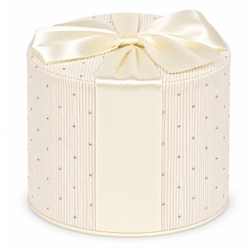 Cutie cadou rotunda eleganta cu capac si funda decorativa, 13 x 11 cm, cutie din carton pentru ambalarea bijuteriilor, cosmeticelor si cadourilor mici, ideala pentru Craciun, aniversari si ocazii speciale, alb