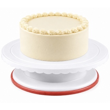 Platou decorativ rotativ Pufo Cake pentru prezentare si decorare tort, 27 cm, alb