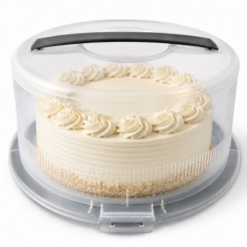 Platou rotund Pufo Cookies cu capac transparent pentru servire torturi, prajituri, briose, Ø 26 cm, gri