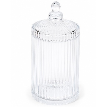 Recipient inalt din sticla tip bomboniera Pufo Luxury, cu capac, pentru bomboane, praline , dischete, accesorii si decorare, 800 ml