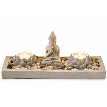 Set decorativ Feng Shui, cu suport pentru lumanare si statueta Buddha, 30 cm