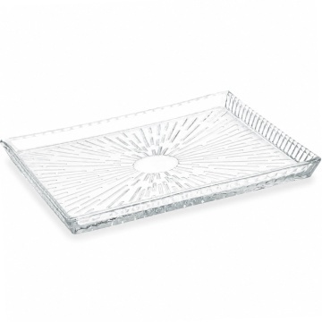 Tava decorativa eleganta din sticla Pufo Luxury pentru servire aperitive, prajituri, fructe si decor, 25 x 21 cm