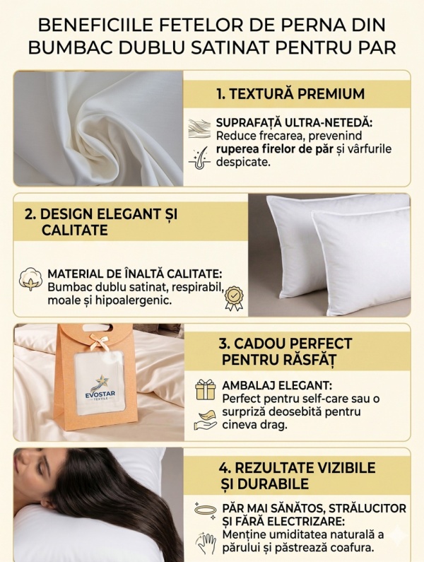 Set 2 fete de perna protejarea firului de par din bumbac dublu satinat, 50x70 cm, Evostar textile - Img 5