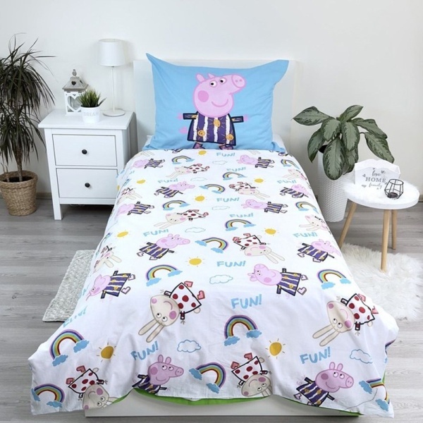 Set lenjerie de pat 2 piese, Reversibila si Fosforescenta, multicolor, 100% bumbac, 140 x 200 cm, 70 x 90 cm, Peppa Pig - Img 3