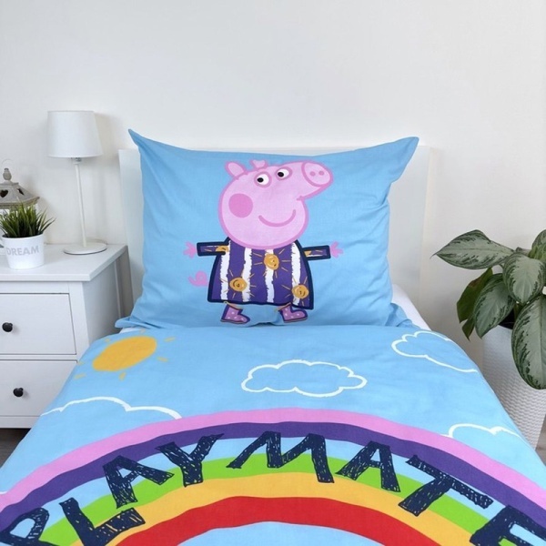 Set lenjerie de pat 2 piese, Reversibila si Fosforescenta, multicolor, 100% bumbac, 140 x 200 cm, 70 x 90 cm, Peppa Pig - Img 4