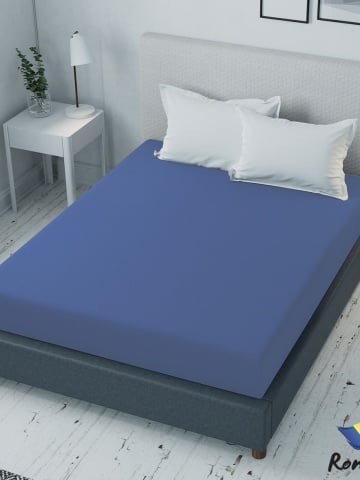 Cearceaf de pat albastru cu elastic Evostar bumbac100% ranforce /90x200 cm dimensiune standard