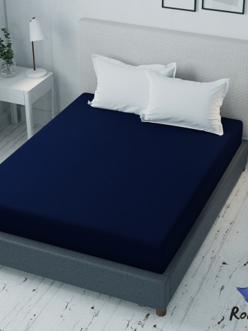 Cearceaf de pat bleumarin cu elastic Evostar bumbac100% ranforce /90x200 cm dimensiune standard