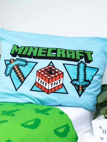 Set lenjerie de pat, 2 piese, reversibila, 100% bumbac, 140 x 200 cm, 70 x 90 cm, multicolor, Icon, Minecraft - Img 4