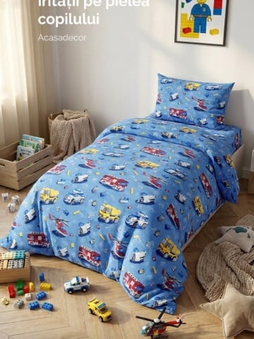 Lenjerie de pat copii bumbac City Cars Lego