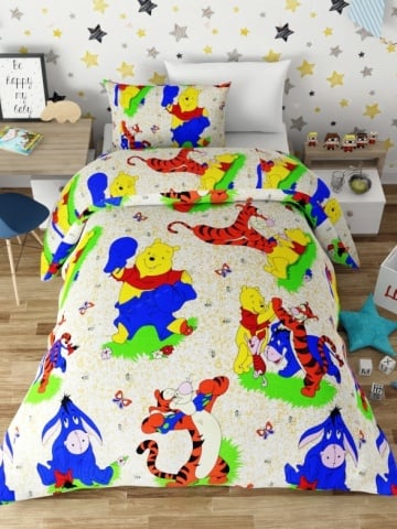 Lenjerie de pat copii bumbac Winnie the Pooh crem