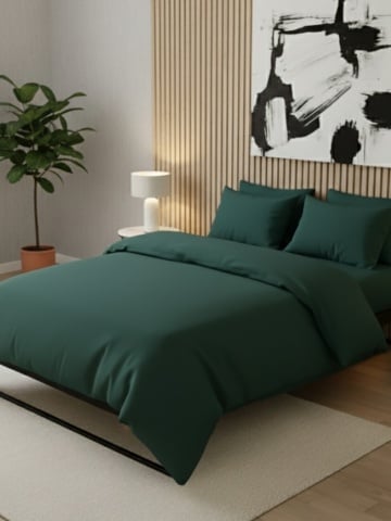 Lenjerie de pat matrimonial Premium Ranforce uni verde petrol/ 200x220 cm dimensiune standard