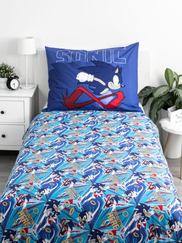 Set lenjerie de pat 2 piese, reversibila, multicolor, 100% bumbac, husa pilota, 140 x 200 cm, fata perna, 70 x 90 cm, Sonic - Img 3