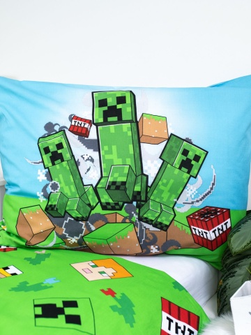 Set lenjerie de pat, 2 piese reversibila, 100% bumbac, 140 x 200 cm, 70 x 90 cm, multicolor, Power, Minecraft - Img 3