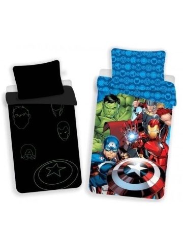 Set lenjerie de pat copii Avengers team, fosforescent, bumbac, 2 piese, 140x200 cm, 70x90 cm - Img 2