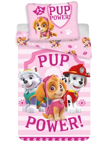 Set lenjerie de pat, 2 piese, reversibila, 100% bumbac, 140 x 200 cm, 70 x 90 cm, Pup Power, Paw Patrol, multicolor
