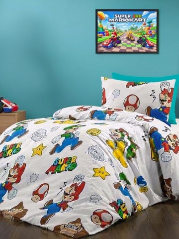 Lenjerie de pat copii bumbac Super Mario