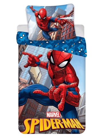 Set lenjerie de pat, 2 piese, reversibila, 100% bumbac, 140 x 200 cm, 70 x 90 cm, Spiderman, multicolor
