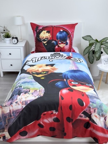 Set lenjerie de pat, 2 piese, reversibila, 100% bumbac, 140 x 200 cm, 70 x 90 cm, LadyBug, multicolor - Img 2