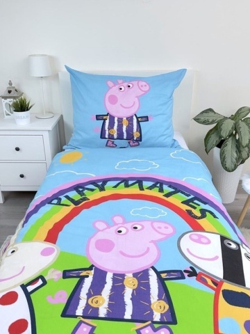 Set lenjerie de pat 2 piese, Reversibila si Fosforescenta, multicolor, 100% bumbac, 140 x 200 cm, 70 x 90 cm, Peppa Pig