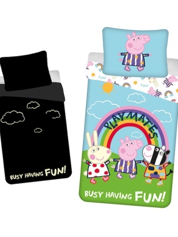 Set lenjerie de pat 2 piese, Reversibila si Fosforescenta, multicolor, 100% bumbac, 140 x 200 cm, 70 x 90 cm, Peppa Pig - Img 2