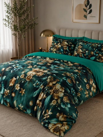 Lenjerie de pat matrimonial Premium Ranforce 5D verde / 200x220 cm dimensiune standard