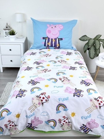 Set lenjerie de pat 2 piese, Reversibila si Fosforescenta, multicolor, 100% bumbac, 140 x 200 cm, 70 x 90 cm, Peppa Pig - Img 3