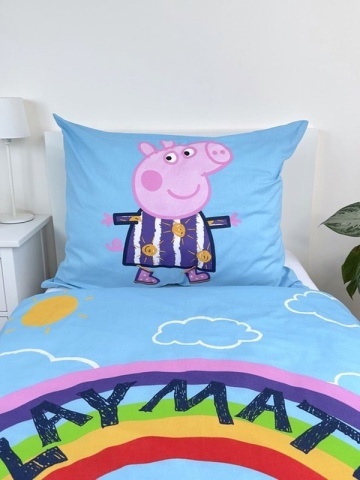Set lenjerie de pat 2 piese, Reversibila si Fosforescenta, multicolor, 100% bumbac, 140 x 200 cm, 70 x 90 cm, Peppa Pig - Img 4