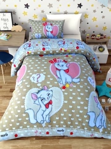 Lenjerie de pat copii bumbac Pisica Marie crem /100x140 cm / 3 piese