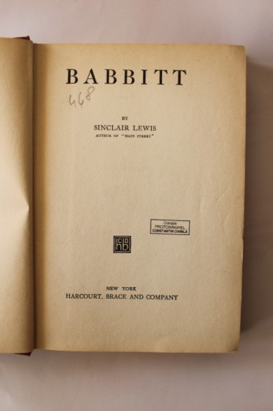 Sinclair Lewis - Babbitt (editie princeps, interbelica, hardcover, in limba engleza) - Img 2