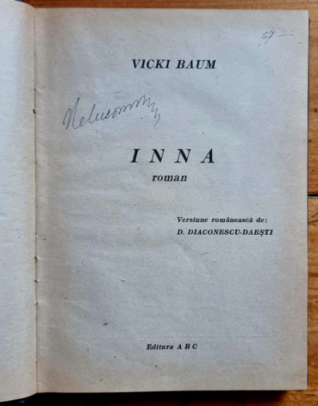 Vicki Baum - Inna (editie hardcover, interbelica, frumos relegata)