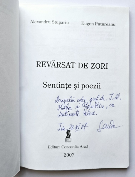 Alexandru Stupariu, Eugen Putureanu - Revarsat de zori. Sentinte si poezii (cu autograf) - Img 2