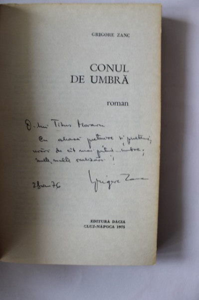 Grigore Zanc - Conul de umbra (debut, cu autograf)