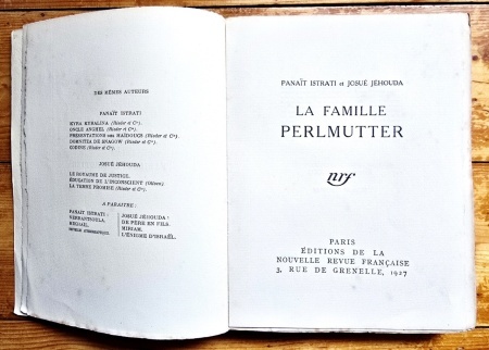 Panait Istrati, Josue Jehouda - La Famille Perlmutter (editie princeps, interbelica) - Img 3