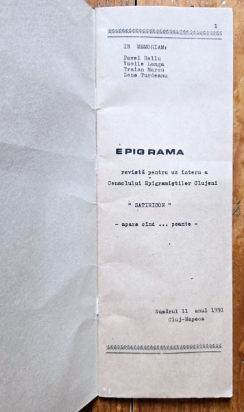 Revista Epigrama a Cenaclului Epigramistilor Clujeni ”Satiricon” - nr. 11, anul 1991