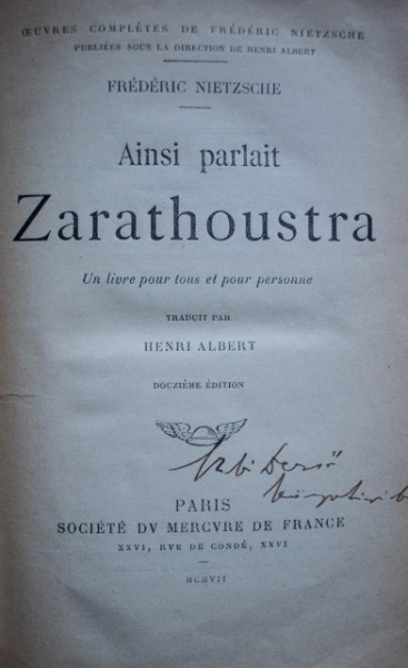 Friedrich (Frederic) Nietzsche - Ainsi parlait Zarathoustra (editie hardcover) - Img 2