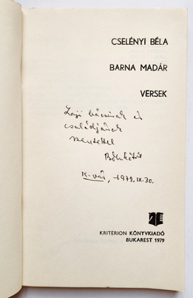 Cselenyi Bela - Barna madar (cu autograf) - Img 2